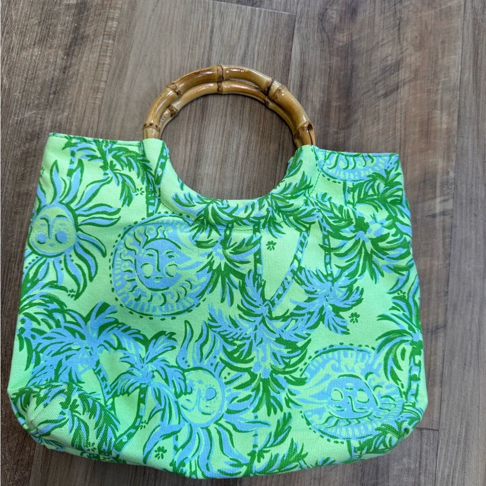 Lilly Pulitzer Bamboo Tote Handbag Cool Mint, Catching Rays Pattern, NEW no tags - Picture 14 of 15